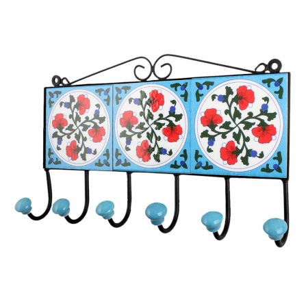 Turquoise Red Floral Tiles Hook